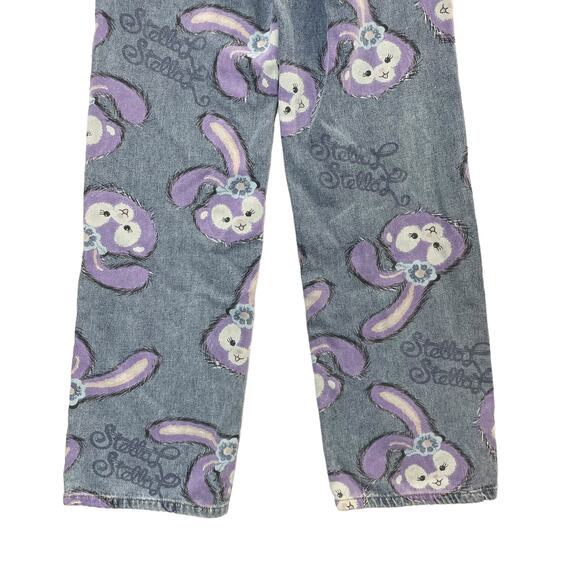 Bunny Rabbit Size M Jeans Wide Leg Flare High Waist Kawaii Bunny Anime Pastel - Picture 10 of 16